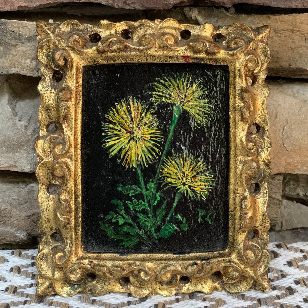 VTG 4 Floral Original Oil Paintings Gold Frames Black Philippa Connolly 1970 - Picture 5 of 16
